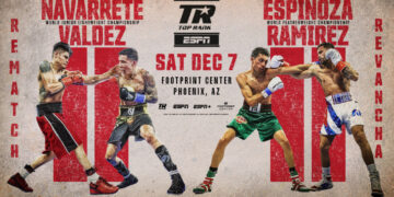 Emanuel Navarrete defending his WBO junior lightweight world title against Oscar Valdez