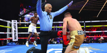 Keyshawn Davis Crushes Denys Berinchyk in Four to Capture Lightweight Crown