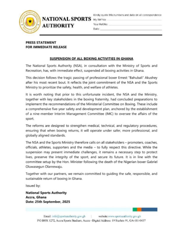 Yaw Ampofo Ankrah led NSA suspends boxing in Ghana 