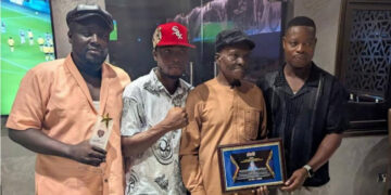 Bukom Boxing Gym members express appreciation to Boxing Ghana for recognizing Coach Kwatelai Quartey.